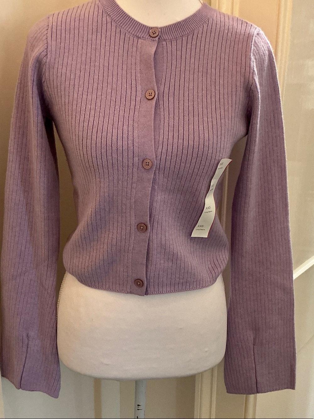 Lilac Ribbed Button-Front Women's Sweater